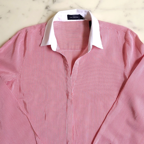 NWT. The Limited Cotton/Rayon Button-down shirt with white collar and stripes. - Picture 2 of 5